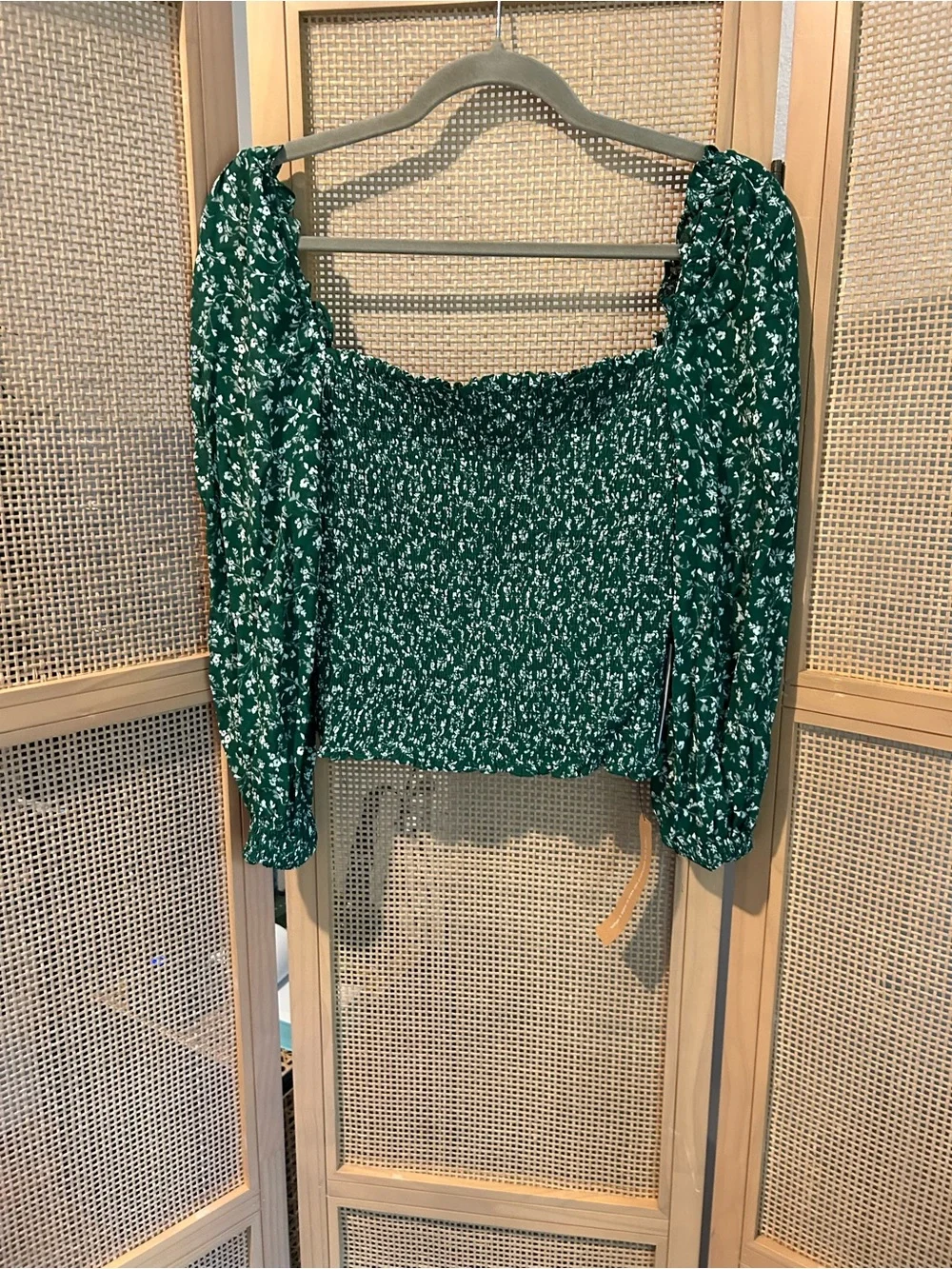 NWT Reformation Solis Top Green Floral Smocked Crop Sz:M NWT